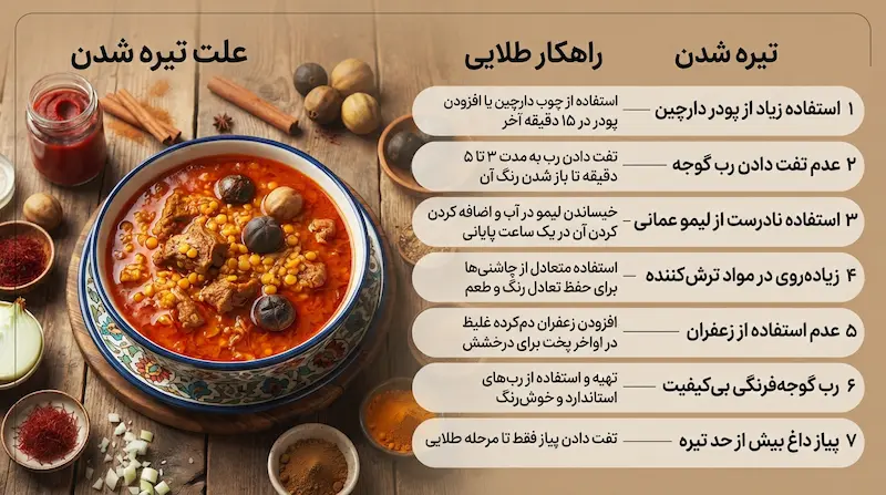 چرا خورشت قیمه تیره میشود؟