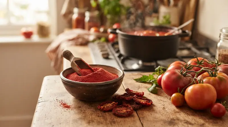 پودر گوجه در چه غذاهایی استفاده میشود؟ راهنمای کاربرد و جایگزینی رب